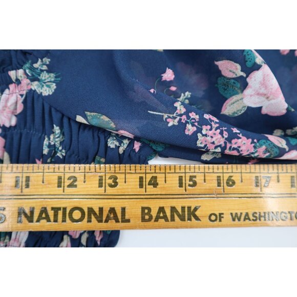 Lulus Floral Navy Blue Off-The-Shoulder Smocked Mini Dress Long Sleeves Womens S - Picture 3 of 15